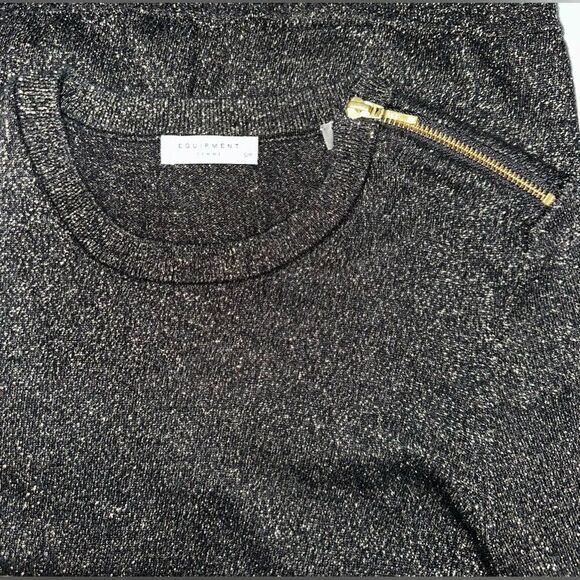 Equipment‎ Femme Ondine Crew Neck Sweater Black/Gold Sparkle Merino Wool/… - Picture 6 of 7
